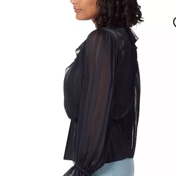 SAM EDELMAN WOMEN’S VERMONT RUFFLED COLLAR PEPLUM BLOUSE IN BLACK SIZE SMALL NWT - Picture 3 of 5